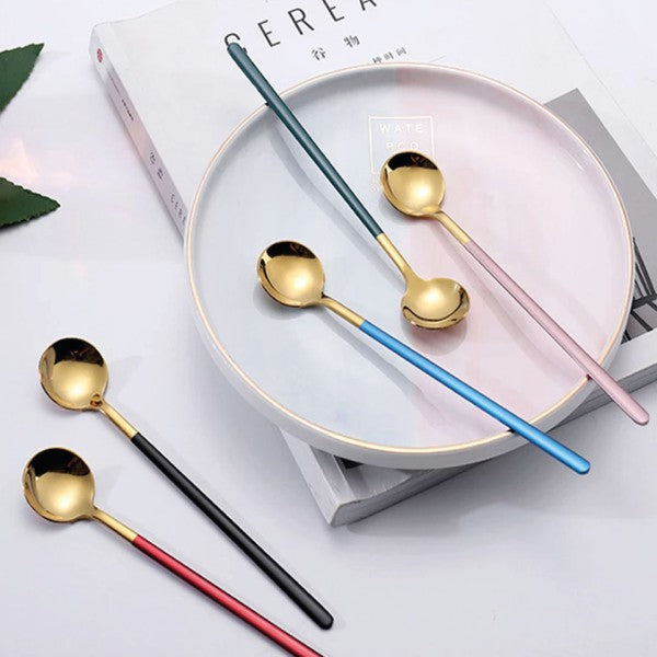 Espresso &amp; Dessert Spoon - Set of 4 Metallic Blue OS by ClaudiaG Collection | Fleurcouture