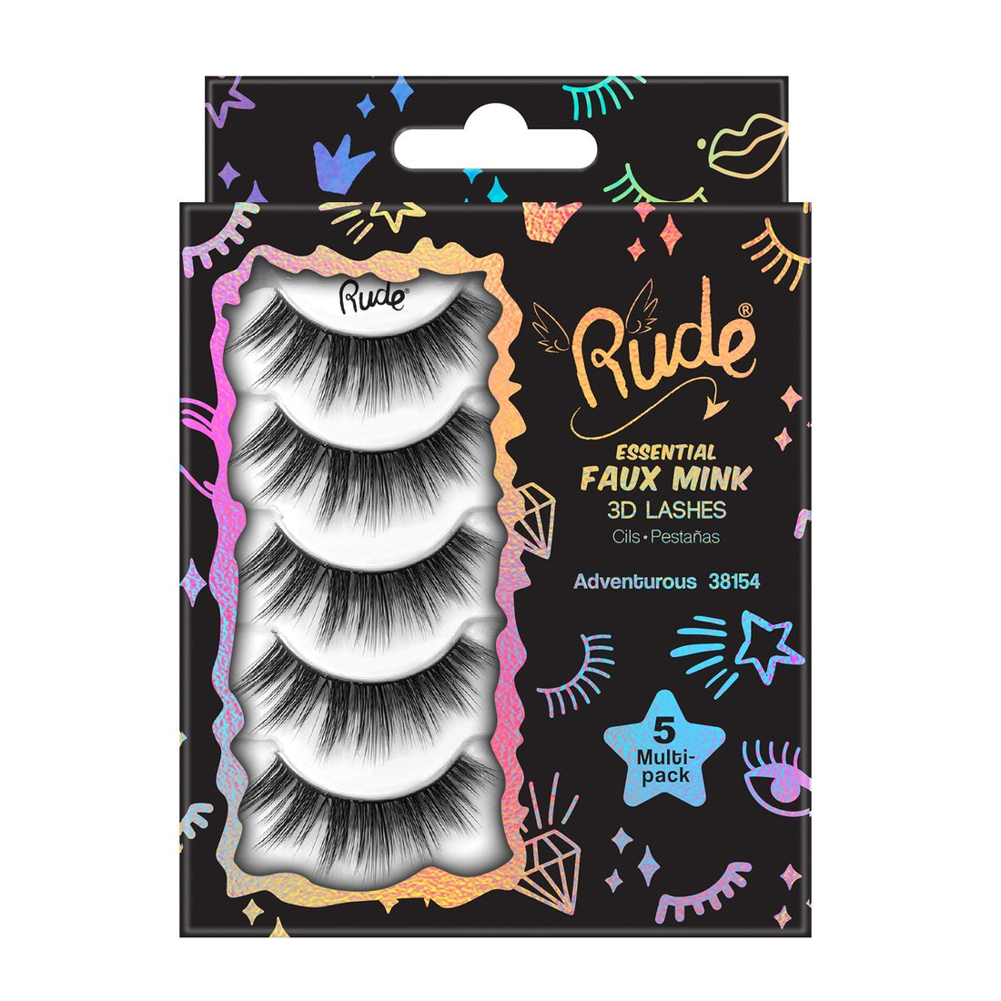 Essential Faux Mink 3D Lashes 5 Multi-Pack Adventurous False Eyelashes by Rude Cosmetics | Fleurcouture