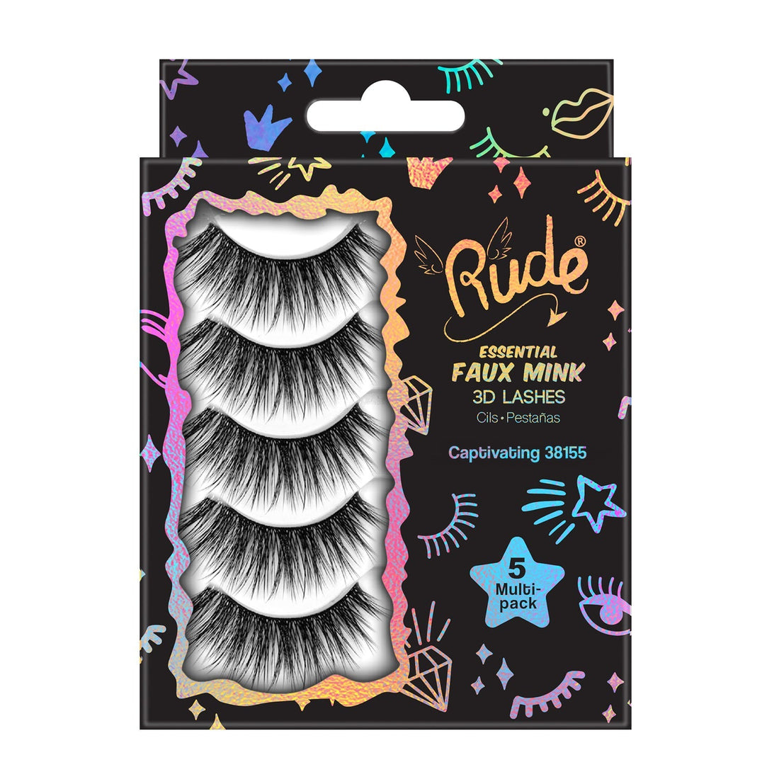 Essential Faux Mink 3D Lashes 5 Multi-Pack Captivating False Eyelashes by Rude Cosmetics | Fleurcouture