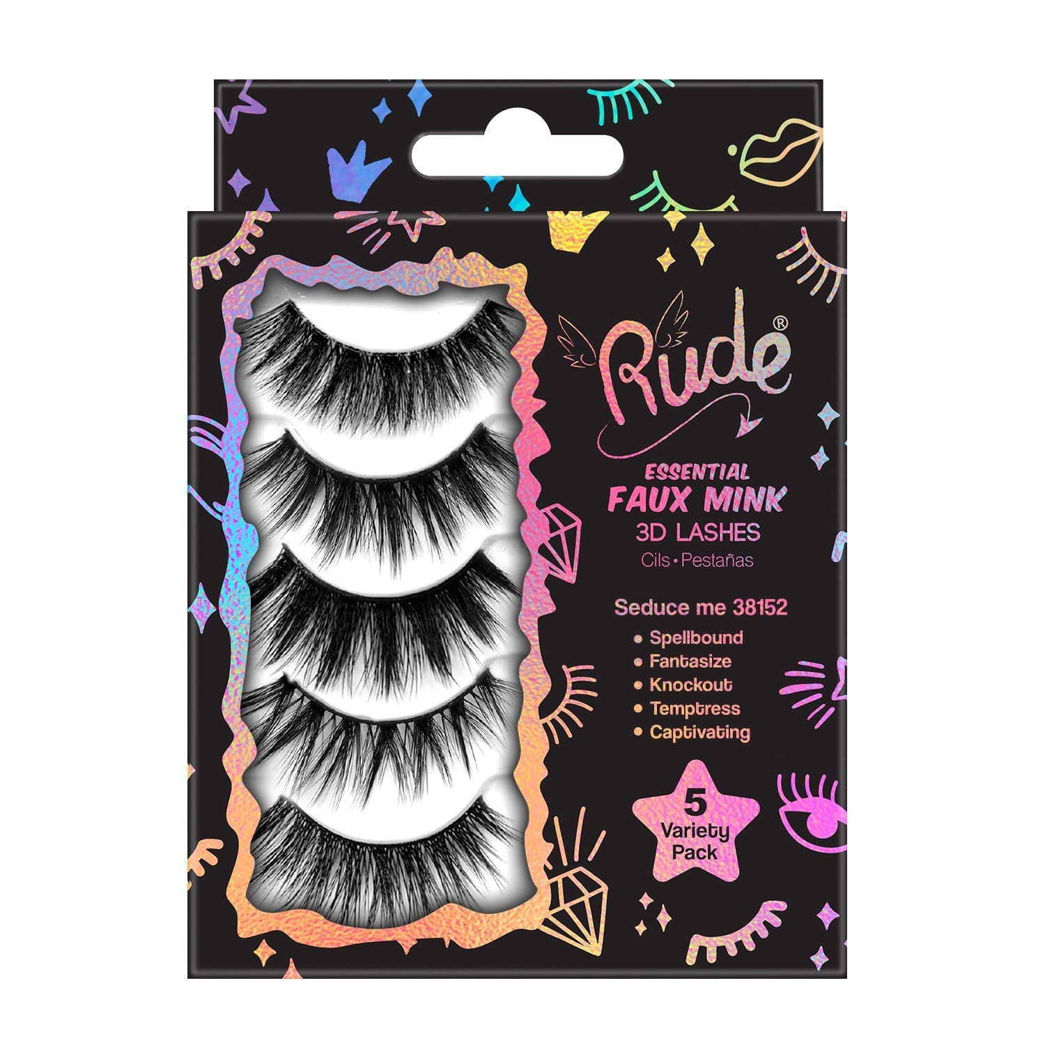 Essential Faux Mink 3D Lashes 5 Variety Pack Seduce Me False Lashes by Rude Cosmetics | Fleurcouture