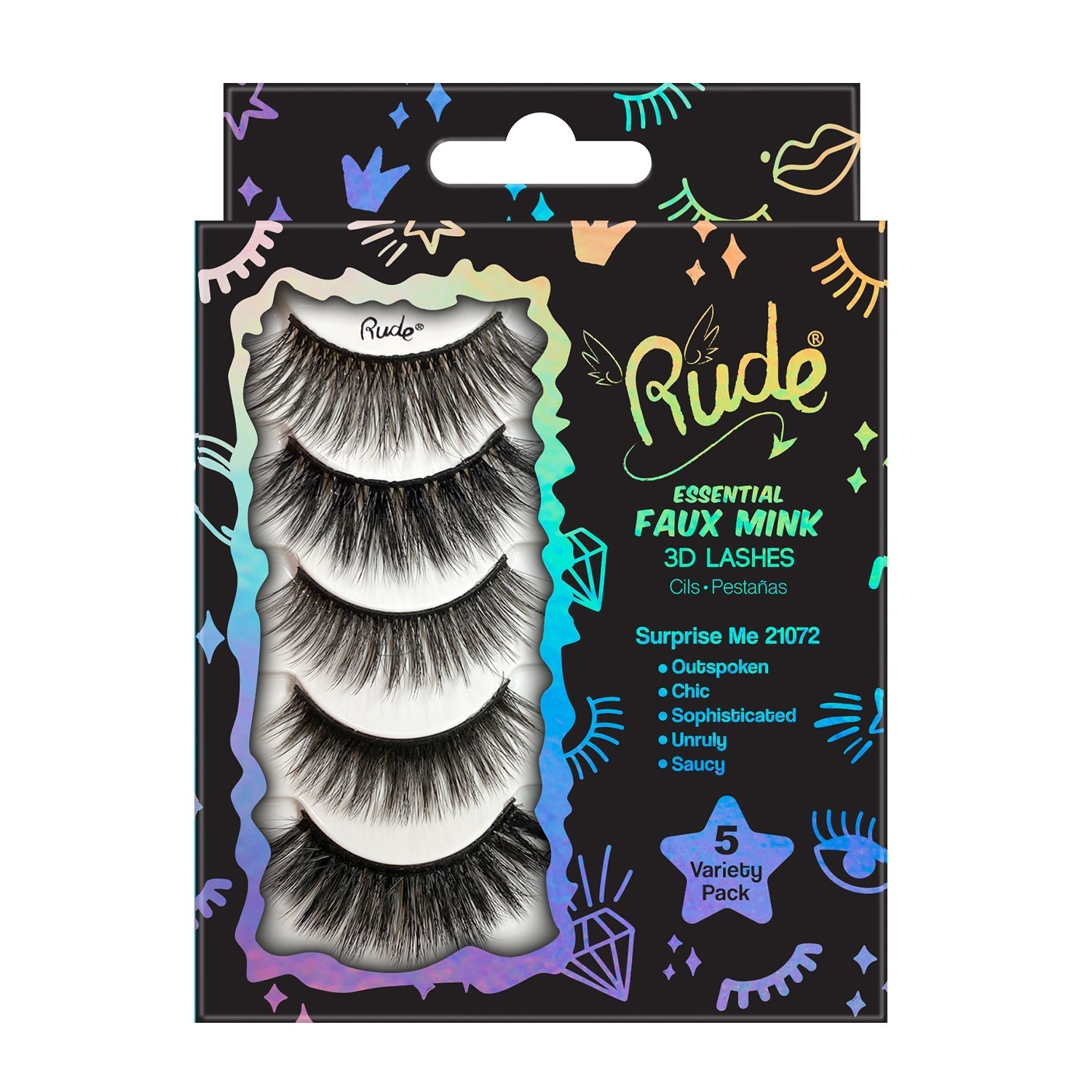 Essential Faux Mink 3D Lashes 5 Variety Pack Surprise Me False Lashes by Rude Cosmetics | Fleurcouture