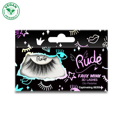 Essential Faux Mink 3D Lashes Captivating False Eyelashes by Rude Cosmetics | Fleurcouture