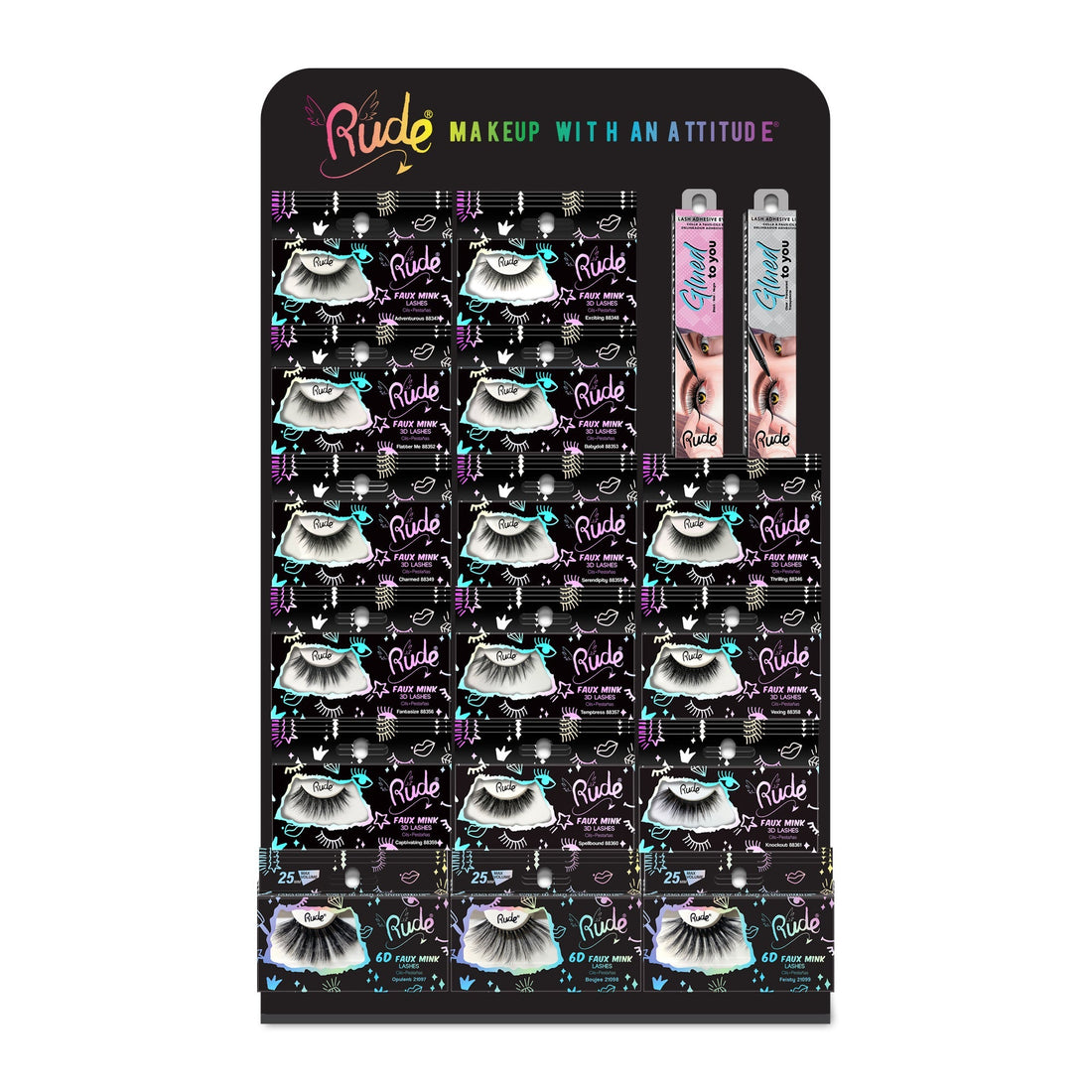 Essential Faux Mink Lashes Tabletop Display Set A, 102 pcs Wholesale Set by Rude Cosmetics | Fleurcouture