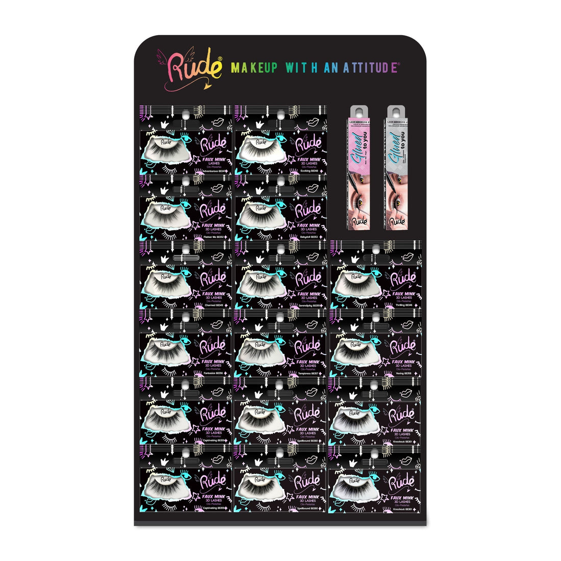 Essential Faux Mink Lashes Tabletop Display Set B, 108 pcs Wholesale Set by Rude Cosmetics | Fleurcouture