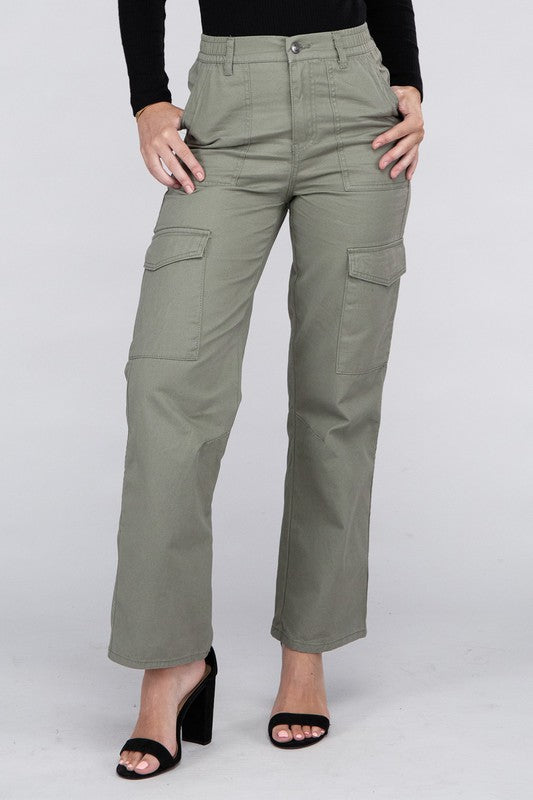 Everyday Wear Elastic-Waist Cargo Pants by Ambiance Apparel | Fleurcouture