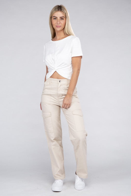 Everyday Wear Elastic-Waist Cargo Pants by Ambiance Apparel | Fleurcouture