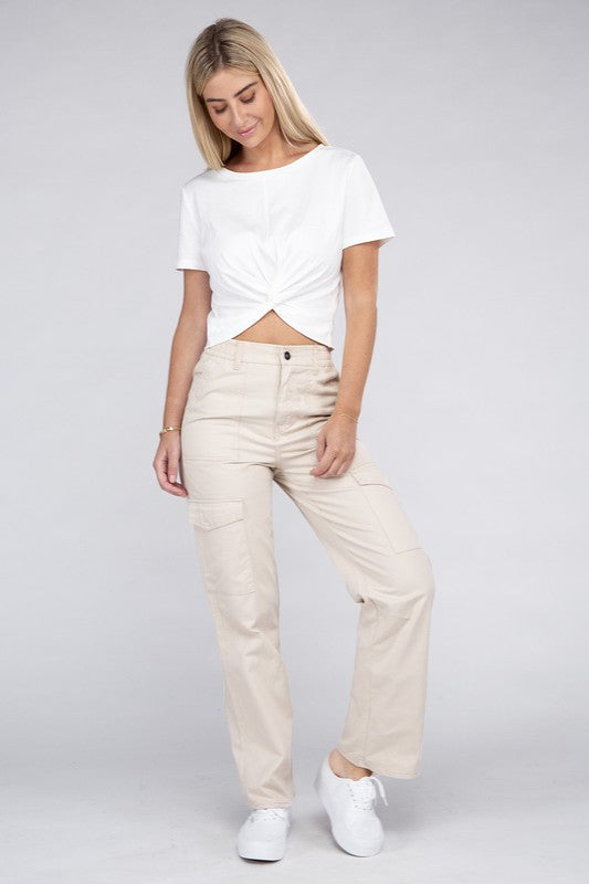 Everyday Wear Elastic-Waist Cargo Pants by Ambiance Apparel | Fleurcouture