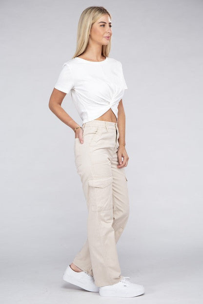 Everyday Wear Elastic-Waist Cargo Pants by Ambiance Apparel | Fleurcouture