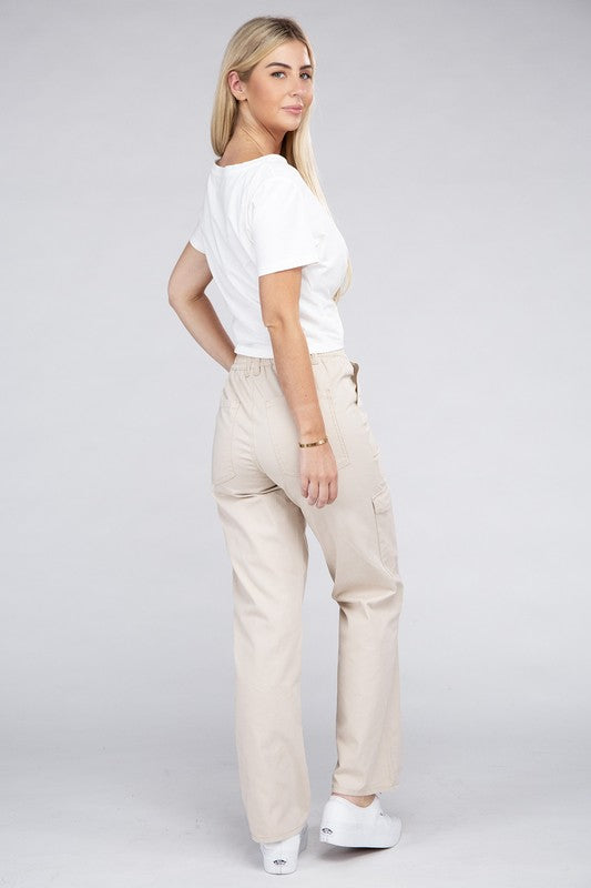 Everyday Wear Elastic-Waist Cargo Pants by Ambiance Apparel | Fleurcouture