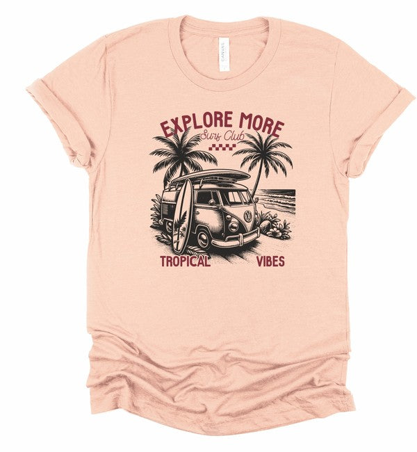 Explore More Tropical Vibes Graphic Tee Heather Peach L by Ocean and 7th | Fleurcouture