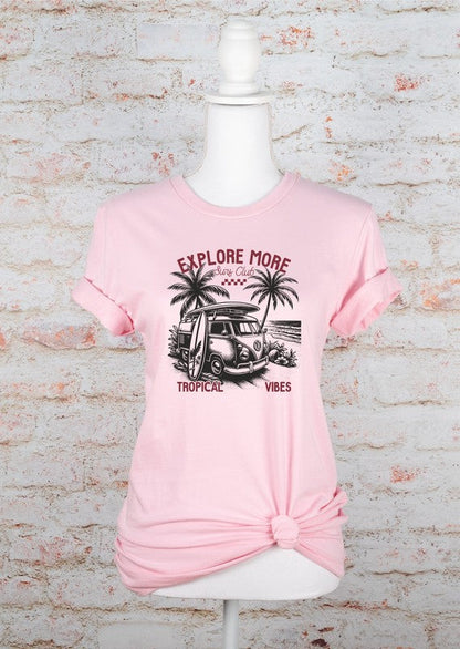 Explore More Tropical Vibes Graphic Tee PInk L by Ocean and 7th | Fleurcouture