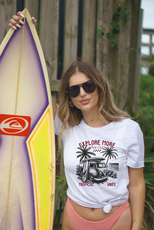 Explore More Tropical Vibes Graphic Tee White L by Ocean and 7th | Fleurcouture