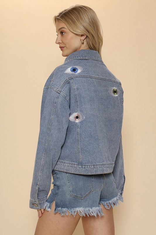 Eye denim jacket Blue by Miss Sparkling | Fleurcouture