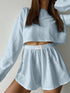 Eyelet Round Neck Top and Shorts Set Pastel Blue S Loungewear by Trendsi | Fleurcouture