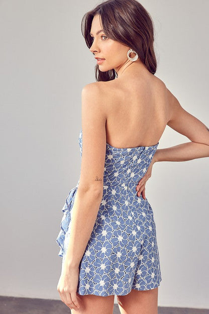 Eyelet Ruffle Romper CHAMBRAY by Do + Be Collection | Fleurcouture