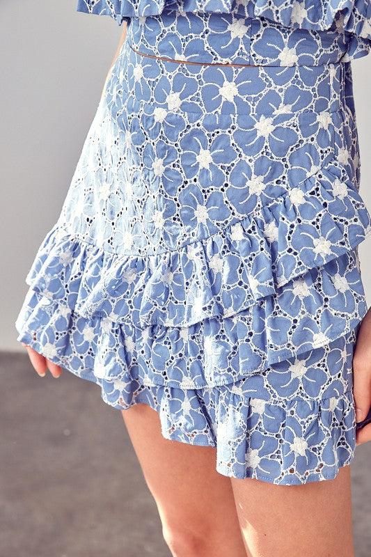 Eyelet Ruffle Skirt CHAMBRAY S by Do + Be Collection | Fleurcouture