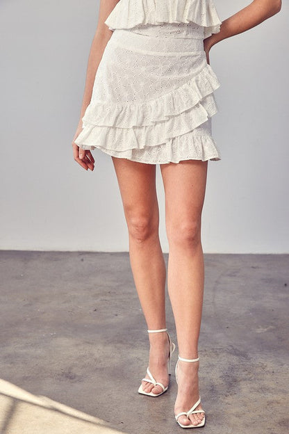 Eyelet Ruffle Skirt WHITE by Do + Be Collection | Fleurcouture