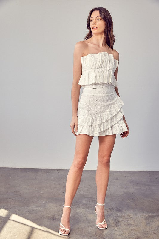 Eyelet Ruffle Skirt WHITE by Do + Be Collection | Fleurcouture