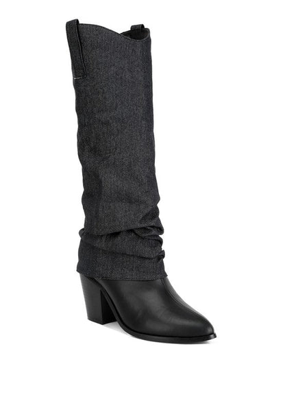 Fab Cowboy Boots With Denim Sleeve Setail Black 5 by Rag Company | Fleurcouture