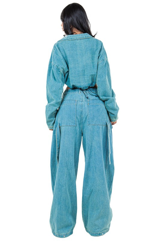 FAHION DENIM TWO PIECE PANT SET by By Claude | Fleurcouture