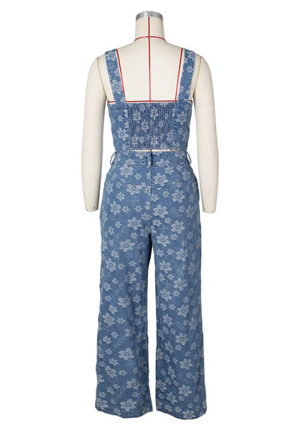 FAHION DENIM TWO PIECE PANTS SET BLUE by By Claude | Fleurcouture