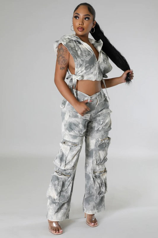 FAHION DENIM TWO PIECE PEANTS SET by By Claude | Fleurcouture