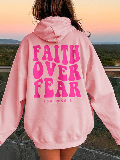 FAITH OVER FEAR Dropped Shoulder Hoodie Carnation Pink S Sweater by Trendsi | Fleurcouture