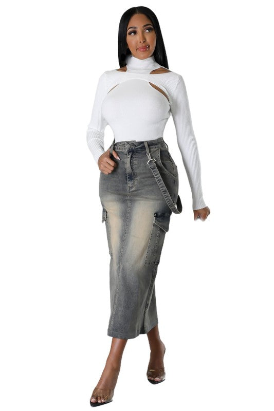 FASHION DENIM LONG SKIRTS BLACK by By Claude | Fleurcouture