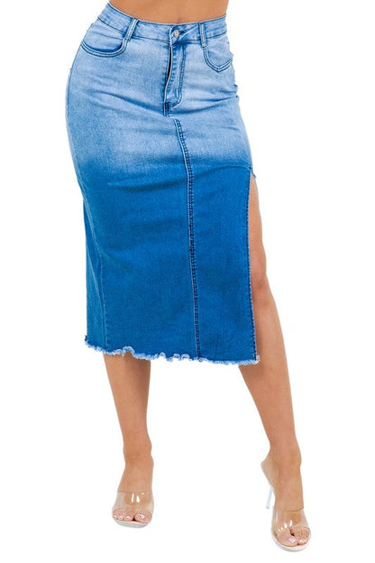 FASHION DENIM LONG SKIRTS BLUE by By Claude | Fleurcouture