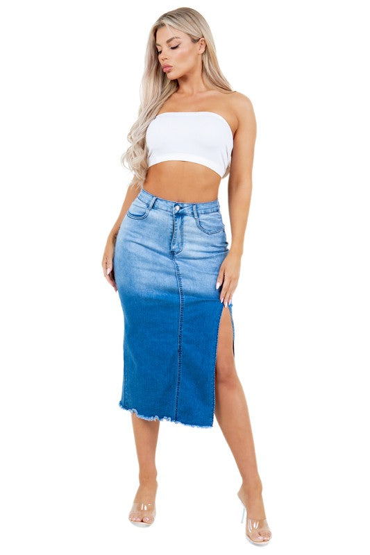 FASHION DENIM LONG SKIRTS BLUE S by By Claude | Fleurcouture