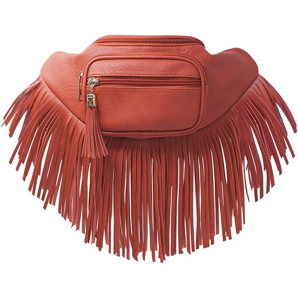 Fashion Fringe Tassel Fanny Pack Waist Bag BURNT ORANGE one by Fashion World | Fleurcouture