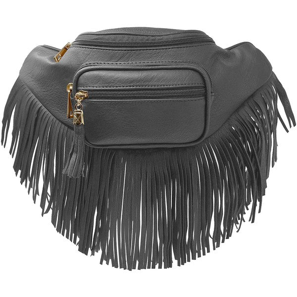 Fashion Fringe Tassel Fanny Pack Waist Bag CHARCOAL GREY one by Fashion World | Fleurcouture