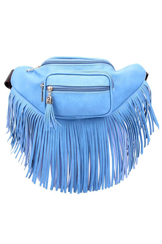 Fashion Fringe Tassel Fanny Pack Waist Bag DENIM BLUE one by Fashion World | Fleurcouture