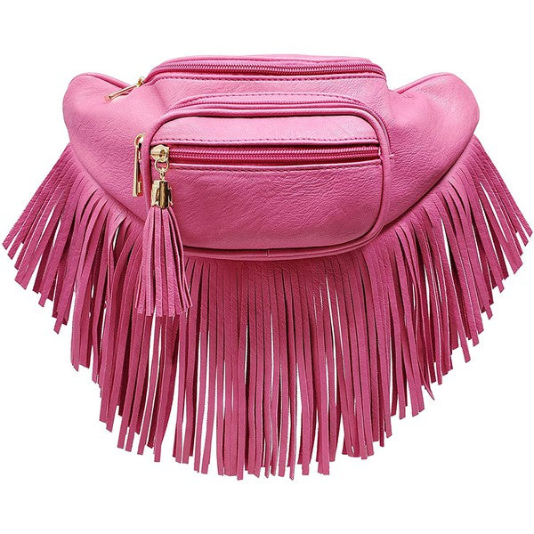 Fashion Fringe Tassel Fanny Pack Waist Bag FUCHSIA one by Fashion World | Fleurcouture