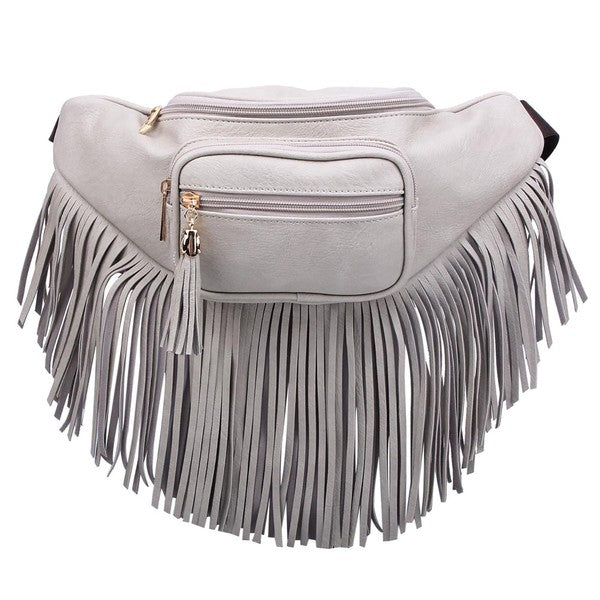 Fashion Fringe Tassel Fanny Pack Waist Bag Grey one by Fashion World | Fleurcouture