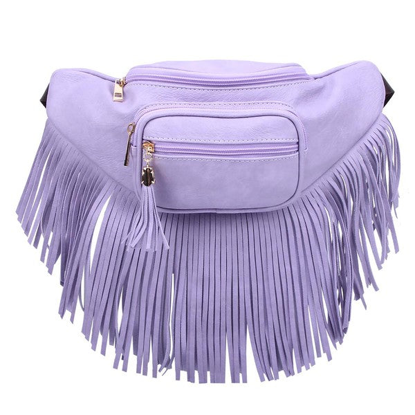 Fashion Fringe Tassel Fanny Pack Waist Bag LAVENDER one by Fashion World | Fleurcouture