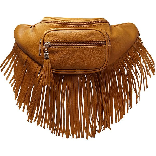 Fashion Fringe Tassel Fanny Pack Waist Bag MUSTARD one by Fashion World | Fleurcouture