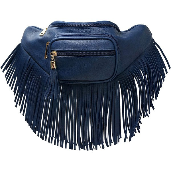 Fashion Fringe Tassel Fanny Pack Waist Bag NAVY one by Fashion World | Fleurcouture