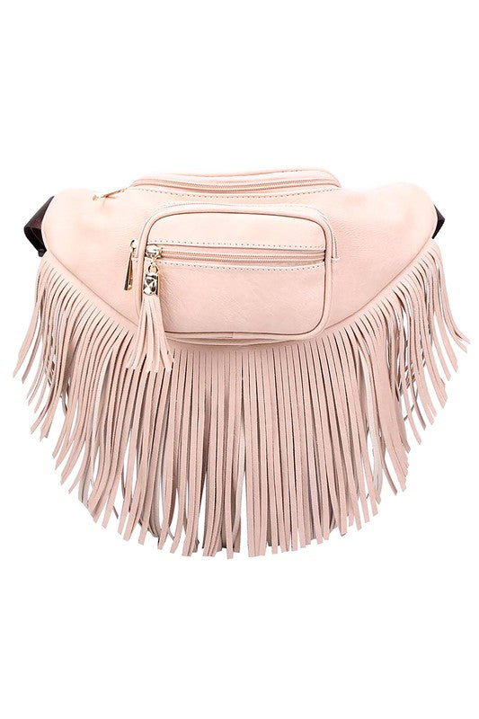 Fashion Fringe Tassel Fanny Pack Waist Bag NUDE one by Fashion World | Fleurcouture