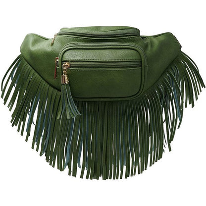 Fashion Fringe Tassel Fanny Pack Waist Bag OLIVE one by Fashion World | Fleurcouture