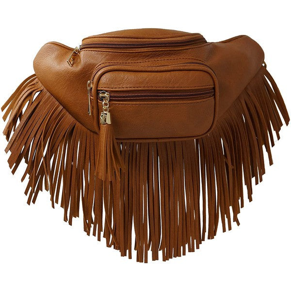 Fashion Fringe Tassel Fanny Pack Waist Bag Tan one by Fashion World | Fleurcouture