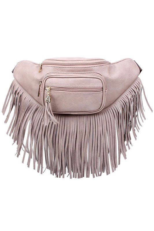 Fashion Fringe Tassel Fanny Pack Waist Bag TAUPE one by Fashion World | Fleurcouture