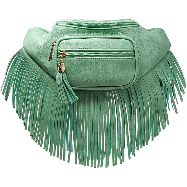 Fashion Fringe Tassel Fanny Pack Waist Bag TURQUOISE one by Fashion World | Fleurcouture