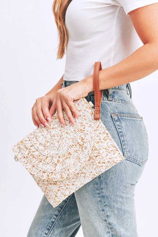 Fashion Straw Convertible Envellope Clutch Bag Ivory O/S by Artini Accessories | Fleurcouture