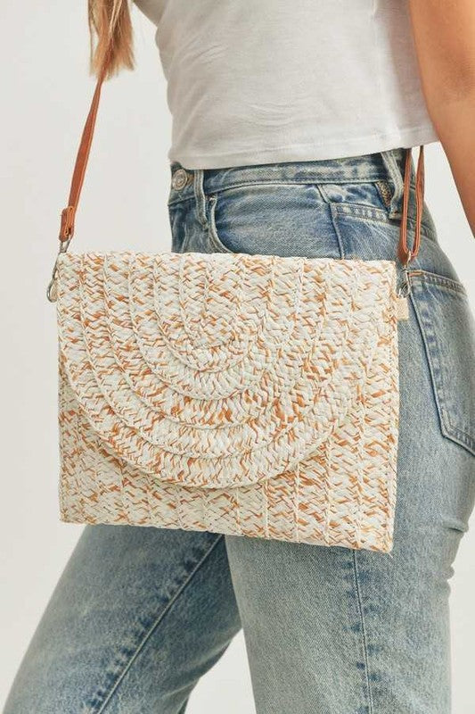 Fashion Straw Convertible Envellope Clutch Bag Ivory O/S by Artini Accessories | Fleurcouture