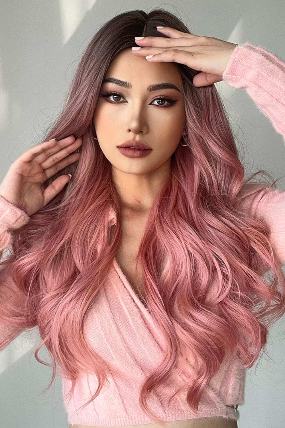 Fashion Wave Synthetic Long Wigs in Pink 26&