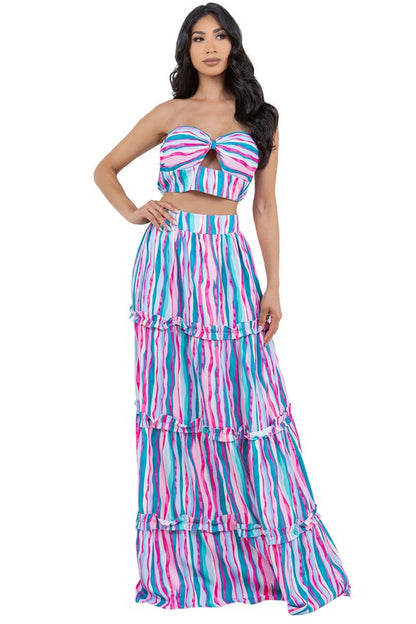 FASHION WOMEN TWO PIECE DRESS SET PINK MULTI by By Claude | Fleurcouture