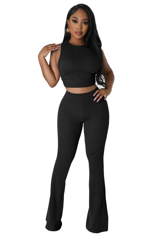 FASHION WOMEN TWO PIECE PANTS SET BLACK S by By Claude | Fleurcouture