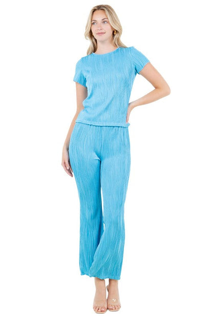 FASHION WOMEN TWO PIECE PANTS SET BLUE by By Claude | Fleurcouture