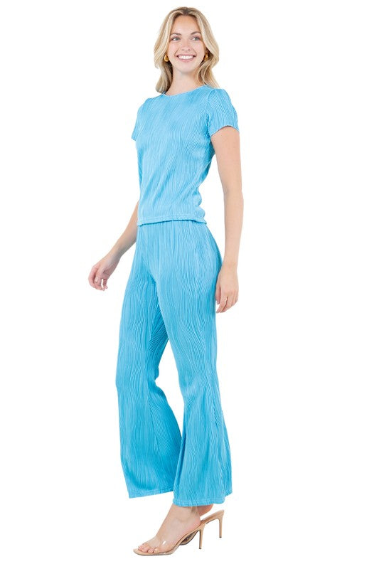 FASHION WOMEN TWO PIECE PANTS SET BLUE by By Claude | Fleurcouture